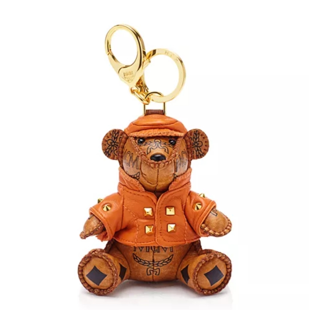 Authentic MCM Teddy Bear with hat Keychain bag charm in Monogram canvas logo